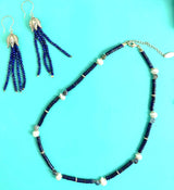 Lapis with Teardrop Pearls Dainty Necklace JN030-1