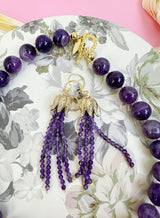 Amethyst Beaded Tassel Earrings JE028-3