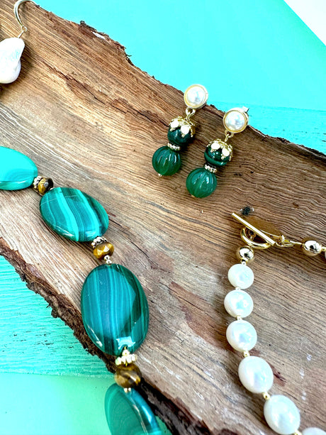 Malachite With Jade Dangle Earrings JE040-4