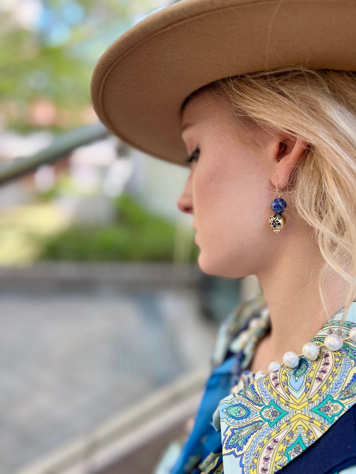 Blue Lapis With Snowflake Dangle Earrings HE002-1