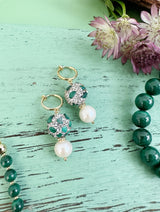 Malachite Rhinestone With Freshwater Pearls Clip-on Earrings JE036-0