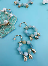 Bohemia Style Aquamarine with Flower Charms Earrings JE030-3