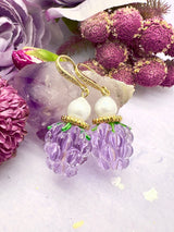 Purple Glass Raspberry with Freshwater Pearls Earrings LE015-1