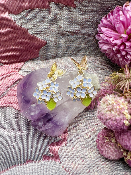 Purple Flower with Butterfly Stud Earrings LE016-2