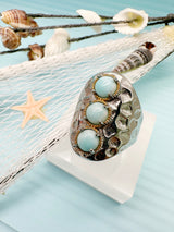 Turquoise Stones Platinum Plated Brass Adjustable Ring LR005-3