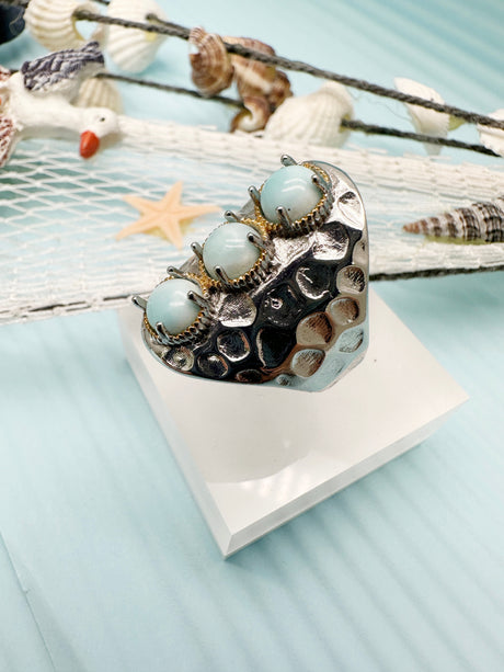 Turquoise Stones Platinum Plated Brass Adjustable Ring LR005-2