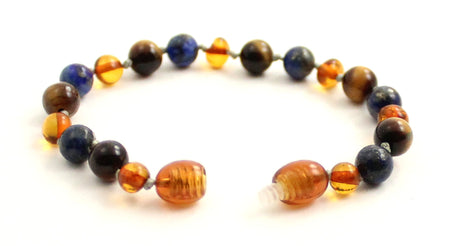 Bracelet With Lapis Lazuli, Cognac Amber and Tiger's Eye-3