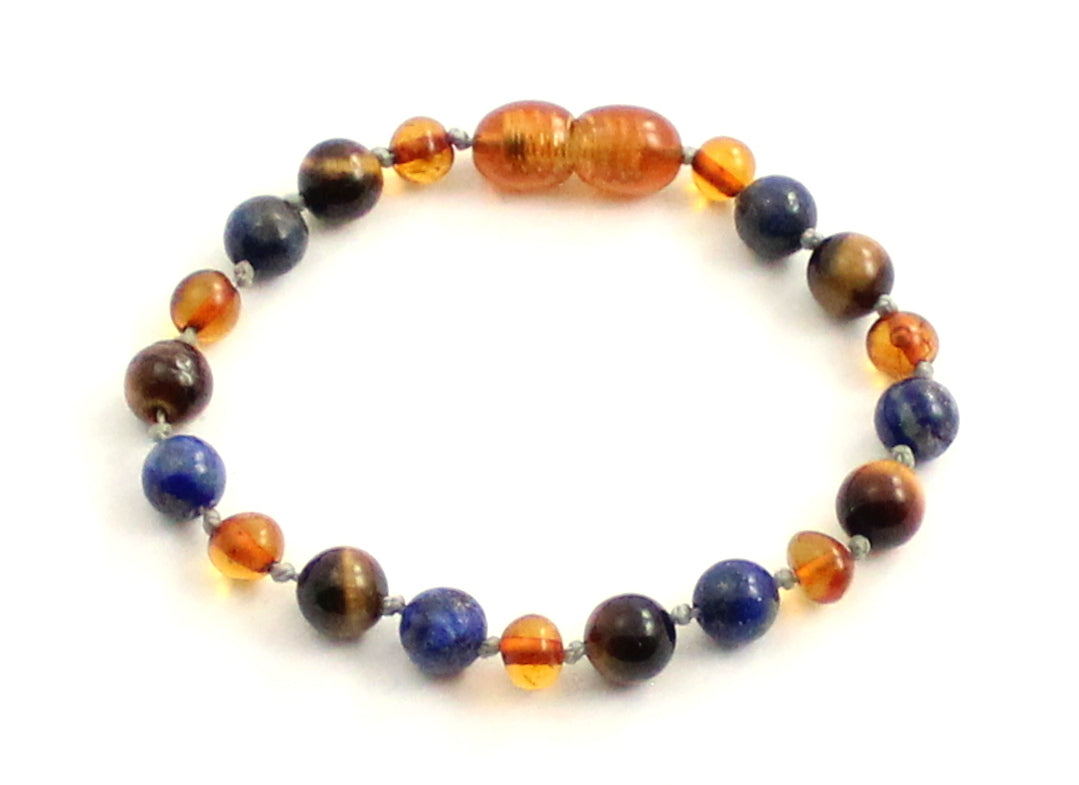 Bracelet With Lapis Lazuli, Cognac Amber and Tiger's Eye-0