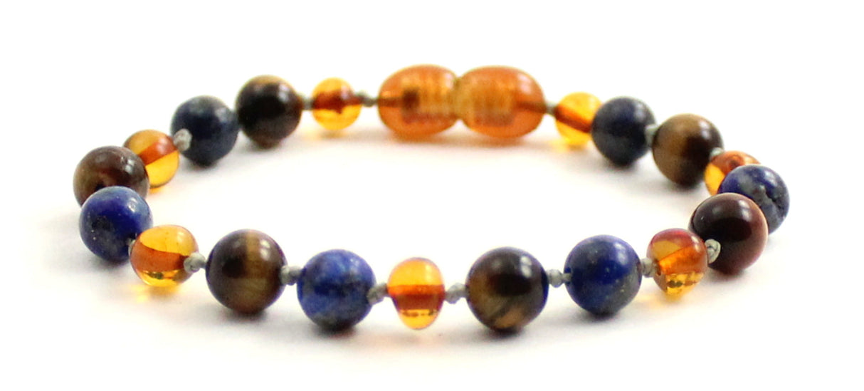 Bracelet With Lapis Lazuli, Cognac Amber and Tiger's Eye-4