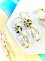 White quartz with rhinestones bordered tourmaline dangle earrings EE022-3