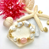 Freshwater Pearls & Rose Quartz Bracelet NPB006-3