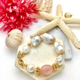 Freshwater Pearls & Rose Quartz Bracelet NPB006-1