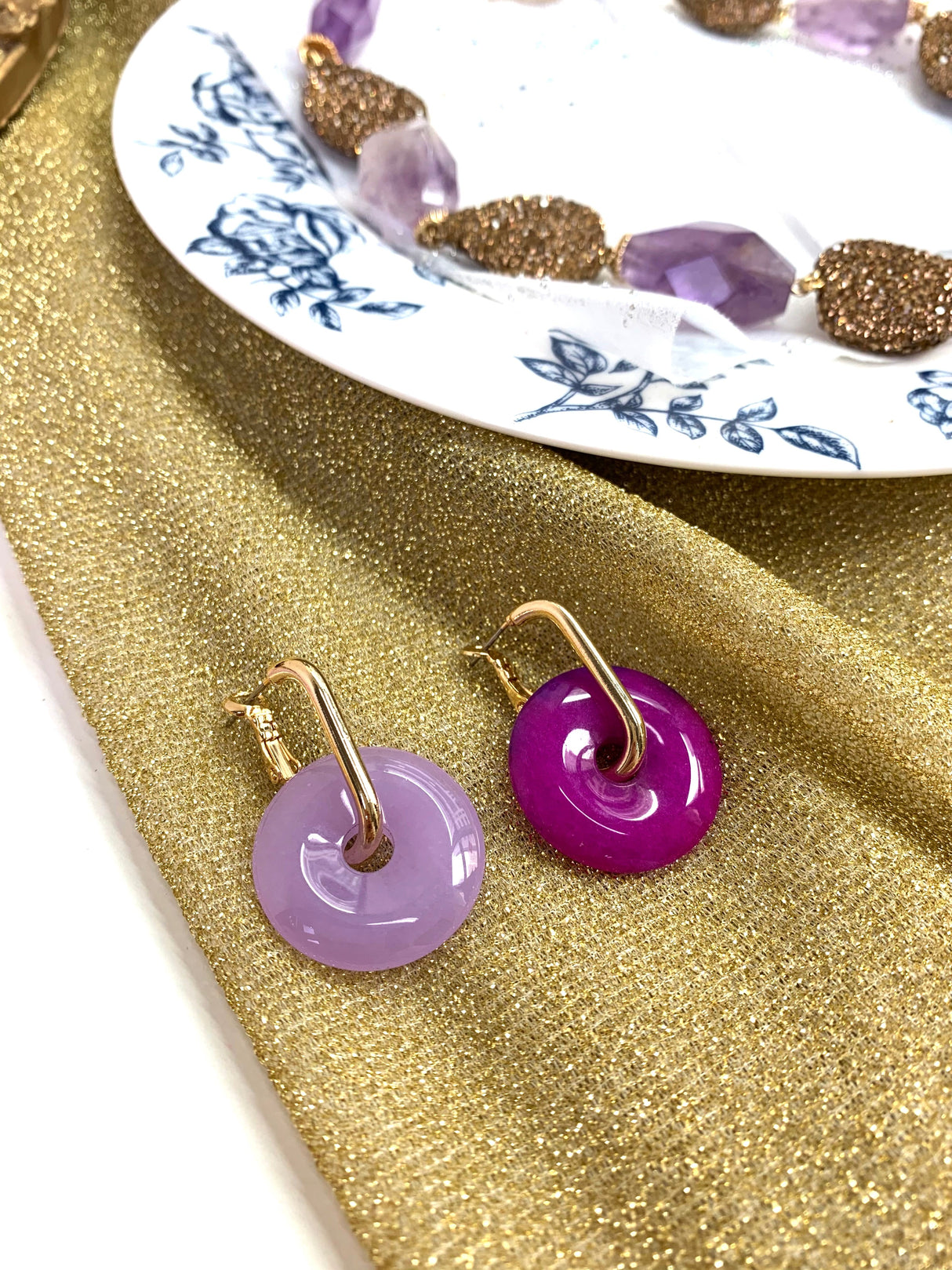 Magenta Jade & Amethyst Donut Earrings EE033-4