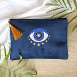 All Seeing Eye Evil Eye Blue Velvet Make Up Bag