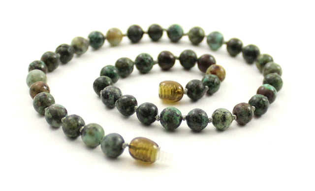 African Turquoise Gemstone Green Knotted Necklace-0