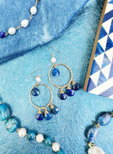 Bohemian Style Lapis with Freshwater Pearls Dangle Earrings KE010-3