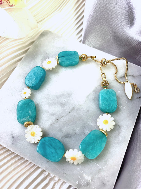 Amazonite With Floral Charms Bracelet GB008-0