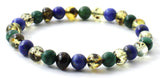 Amber Green Polished Stretch Bracelet With Jade and Lapis Lazuli-2