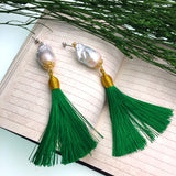 Baroque Pearl Green Tassel Earrings CE031-0