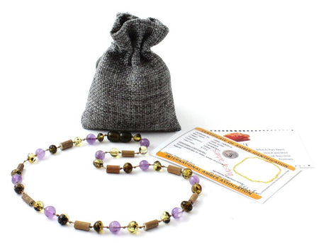 NBBP-H5 Green Amber, Hazelwood and Amethyst Teething Necklace-1