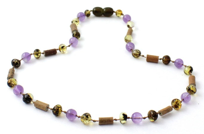 NBBP-H5 Green Amber, Hazelwood and Amethyst Teething Necklace-2