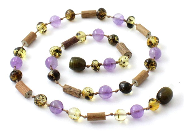 NBBP-H5 Green Amber, Hazelwood and Amethyst Teething Necklace-0