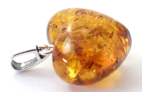 PHP-2 Baltic Amber Heart Honey Pendant With Silver-2