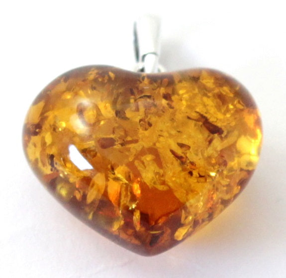 PHP-2 Baltic Amber Heart Honey Pendant With Silver-3