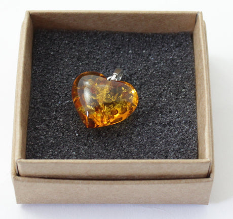 PHP-2 Baltic Amber Heart Honey Pendant With Silver-1