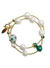 Freshwater Pearls With Round Malachite Double Wrapped Beading Bracelet JB015-0