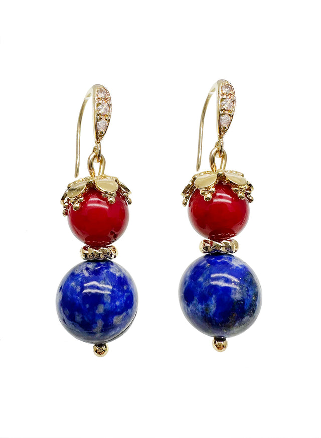 Lapis and Red Coral Dangle Earrings JE019-0