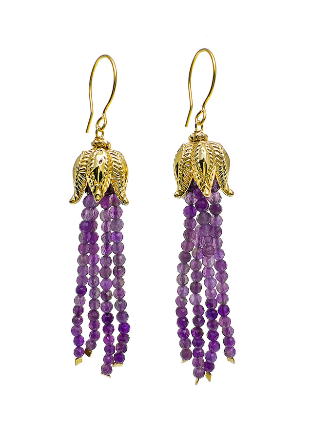 Amethyst Beaded Tassel Earrings JE028-0