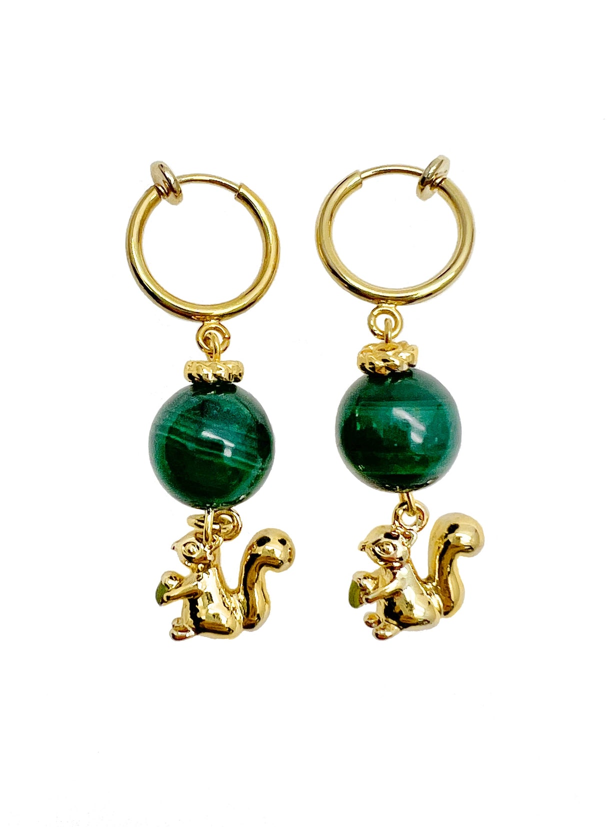 Malachite With Squirrel Clip-on Earrings JE035-0