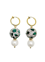 Malachite Rhinestone With Freshwater Pearls Clip-on Earrings JE036-1