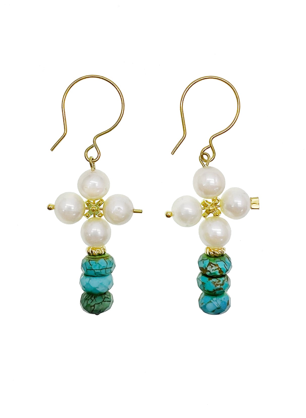 Freshwater Pearls Crafted Flower with Turquoise Earrings JE041-0