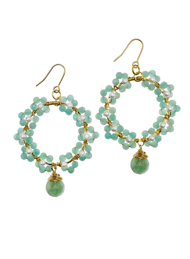 Amazonite Handcrafted Flower Earrings KE006-0