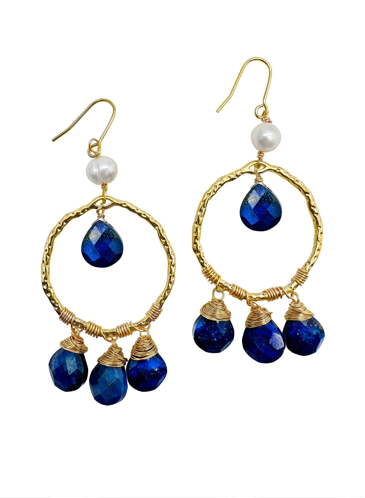 Bohemian Style Lapis with Freshwater Pearls Dangle Earrings KE010-0