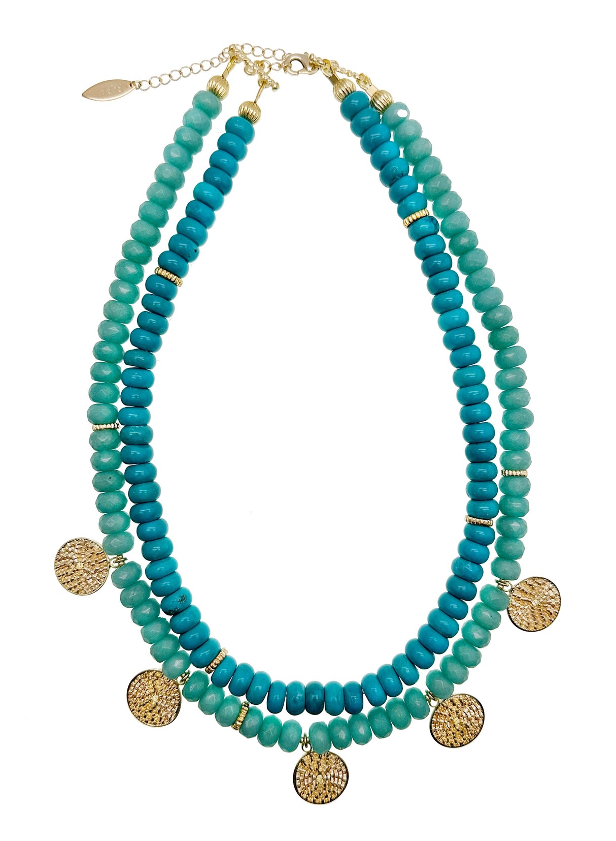 Bohemian Turquoise & Amazonite Double Strands Short Necklace KN013-0