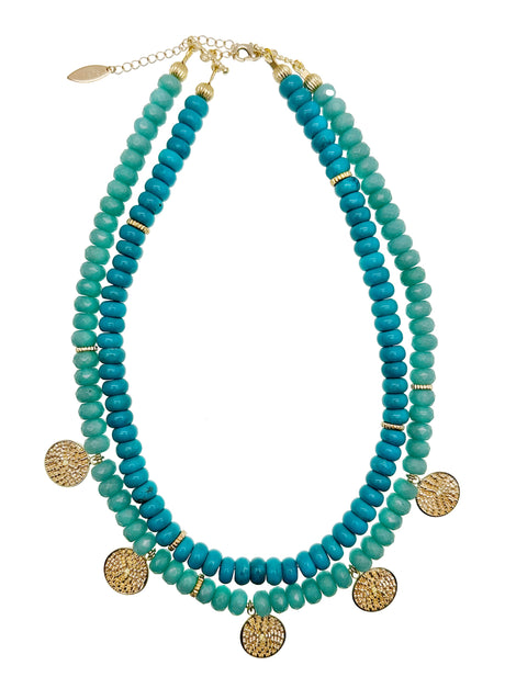 Bohemian Turquoise & Amazonite Double Strands Short Necklace KN013-0