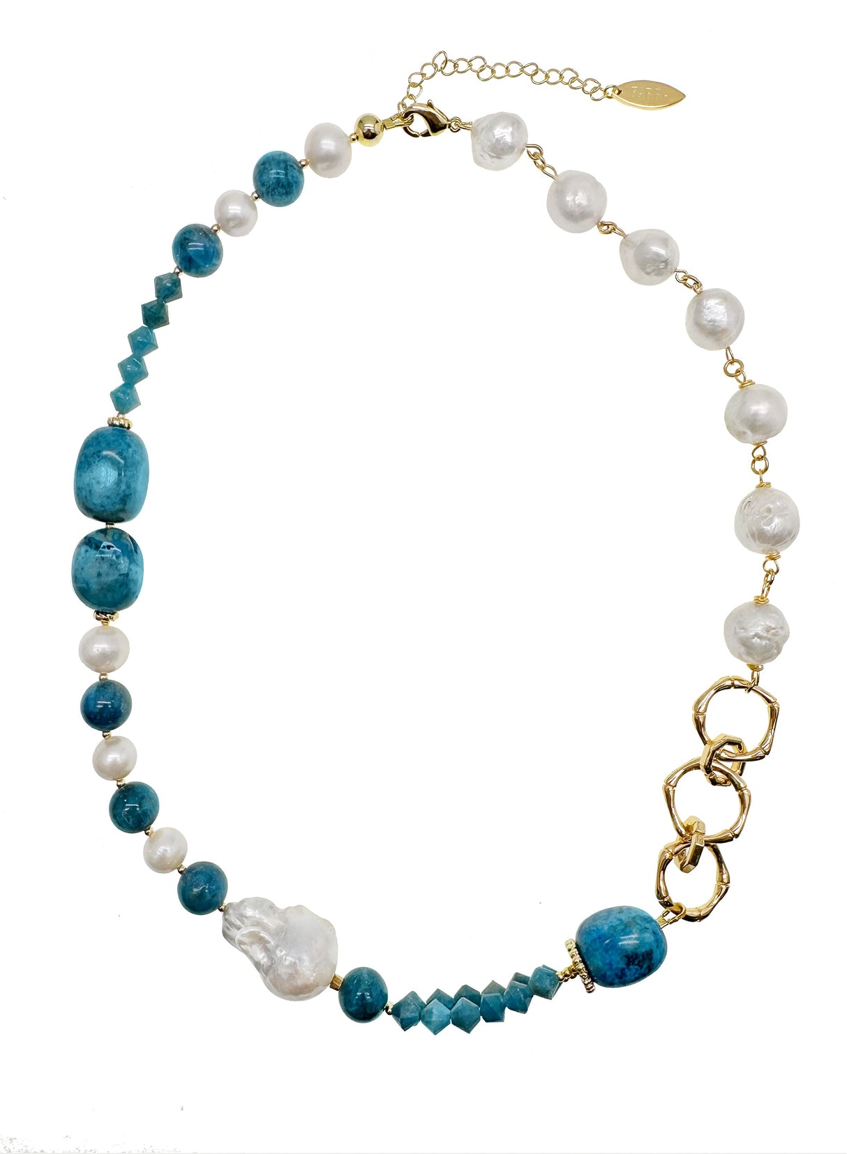 Blue Agate With Baroque Pearls Stylish Necklace KN022-2