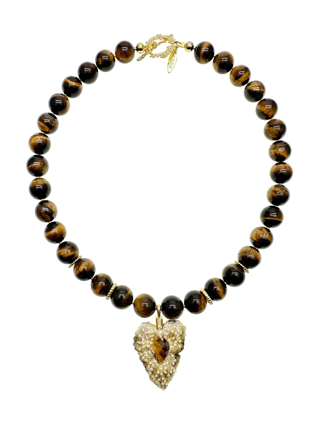 Tiger Eye Stone With Leaf Pendant Necklace KN038-1