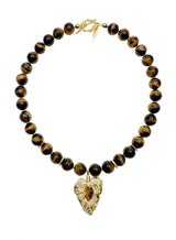 Tiger Eye Stone With Leaf Pendant Necklace KN038-1