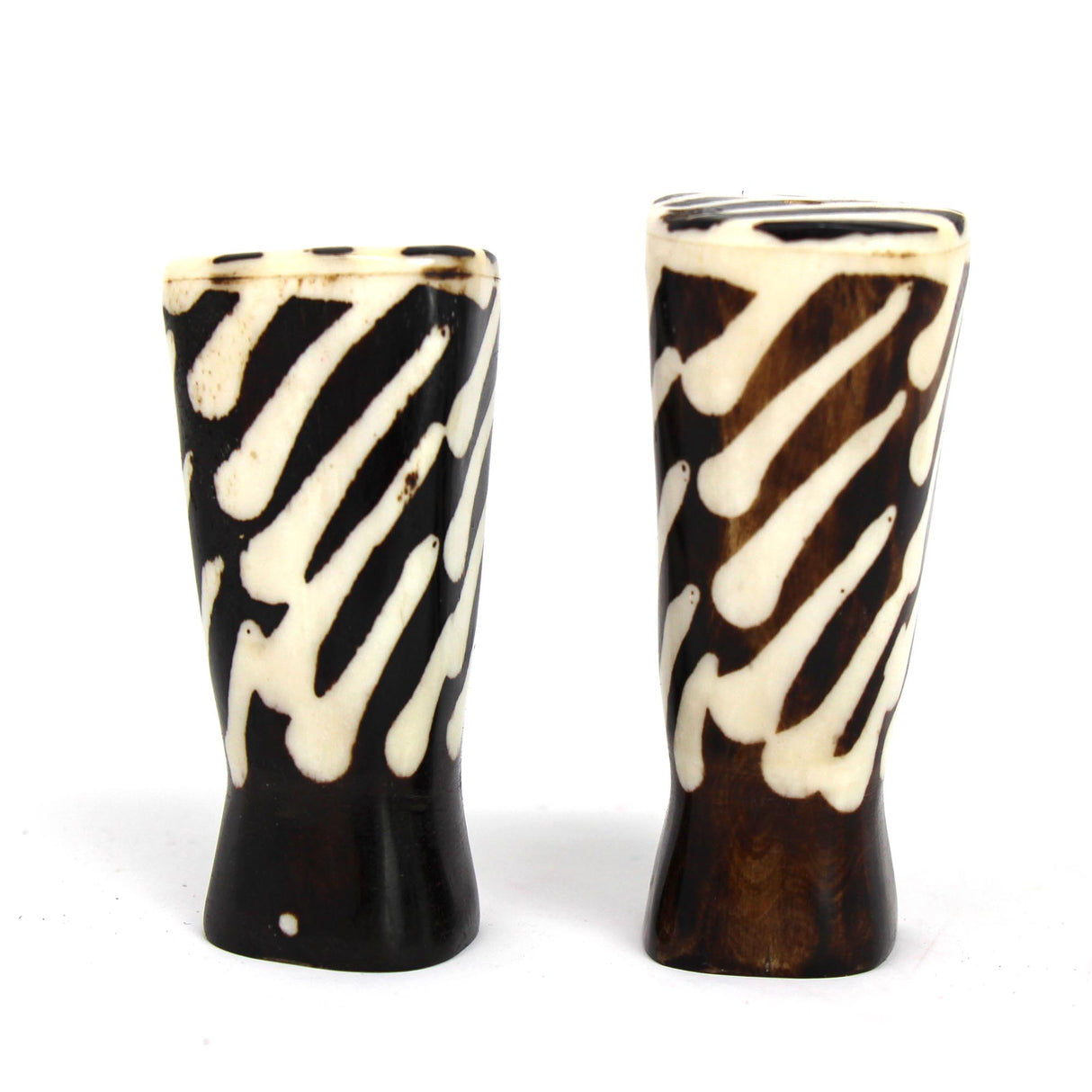 African Natural Bone Salt & Pepper Shakers, Traditional Batik Designs