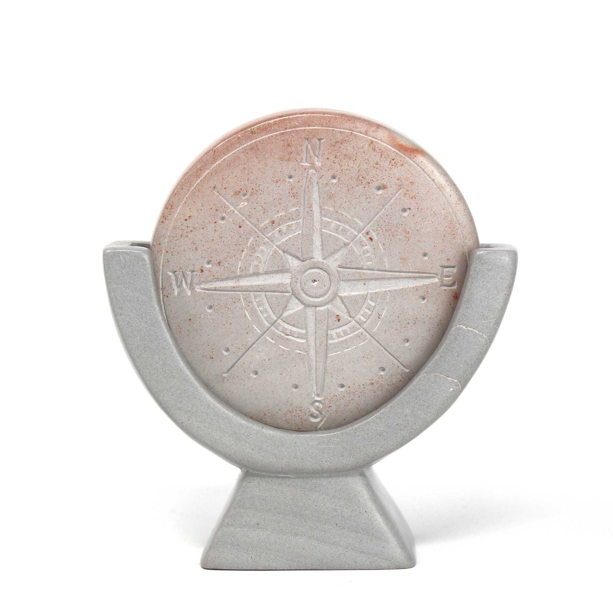 Compass Soapstone Sculpture, Light Gray Stone