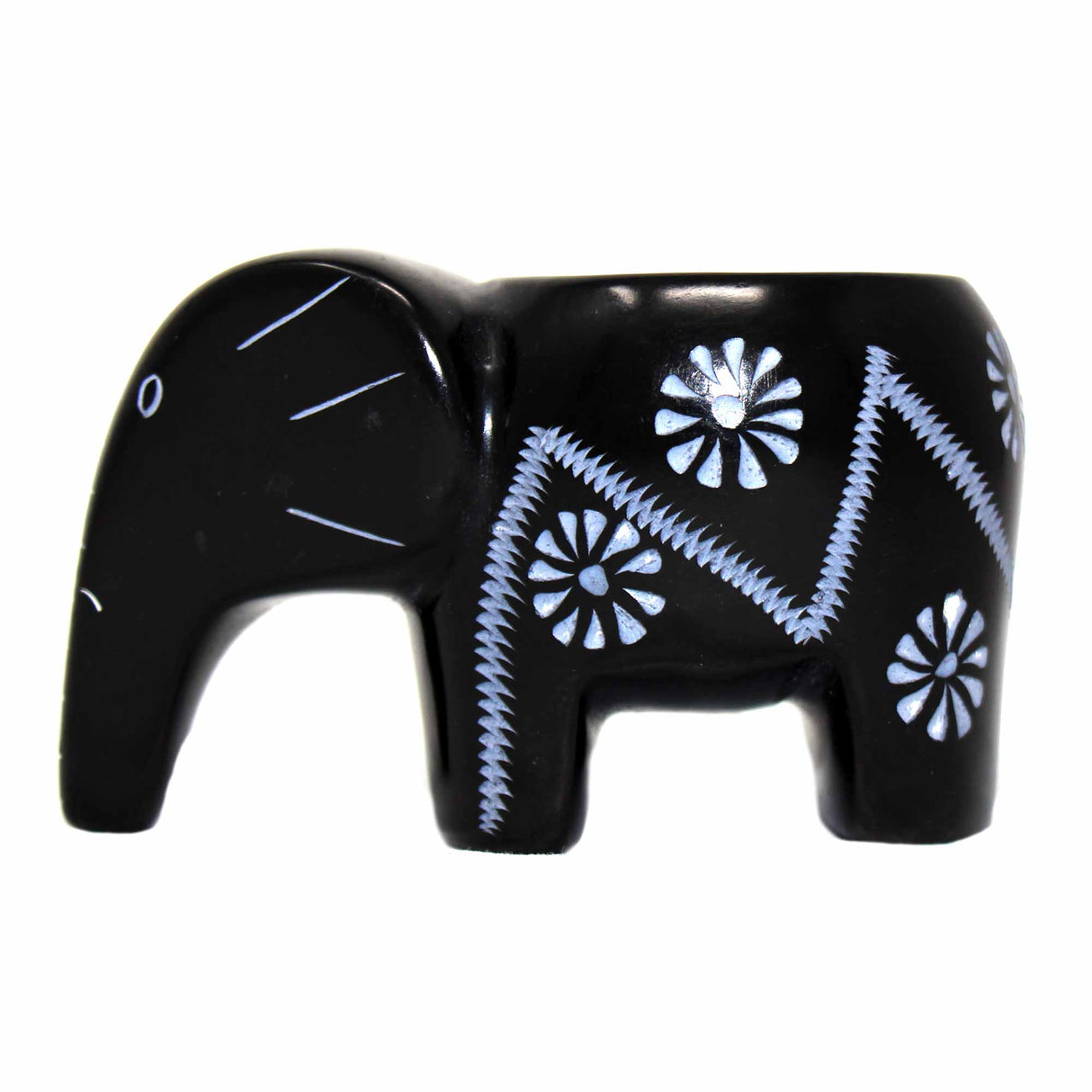 Elephant Soapstone Tea Light - Black Finish with Etch Design