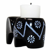 Elephant Soapstone Tea Light - Black Finish with Etch Design