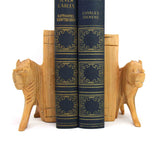 Carved Wood Lion Book Ends, Set of 2