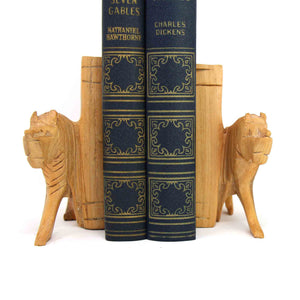 Carved Wood Lion Book Ends, Set of 2
