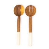 Olive Wood Salad Servers with White Bone