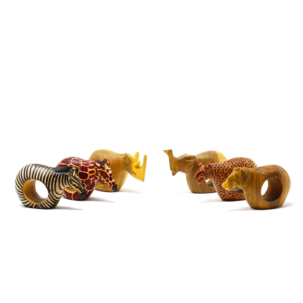 Set of Six Mahogany Wood Animal Napkin Rings - Jedando Handicrafts